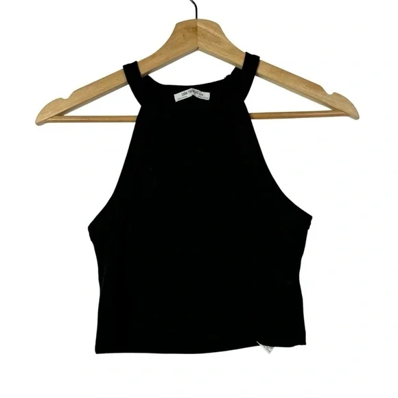 Zara Black Halter High Neck Cropped Tank Top S - Picture 1 of 2